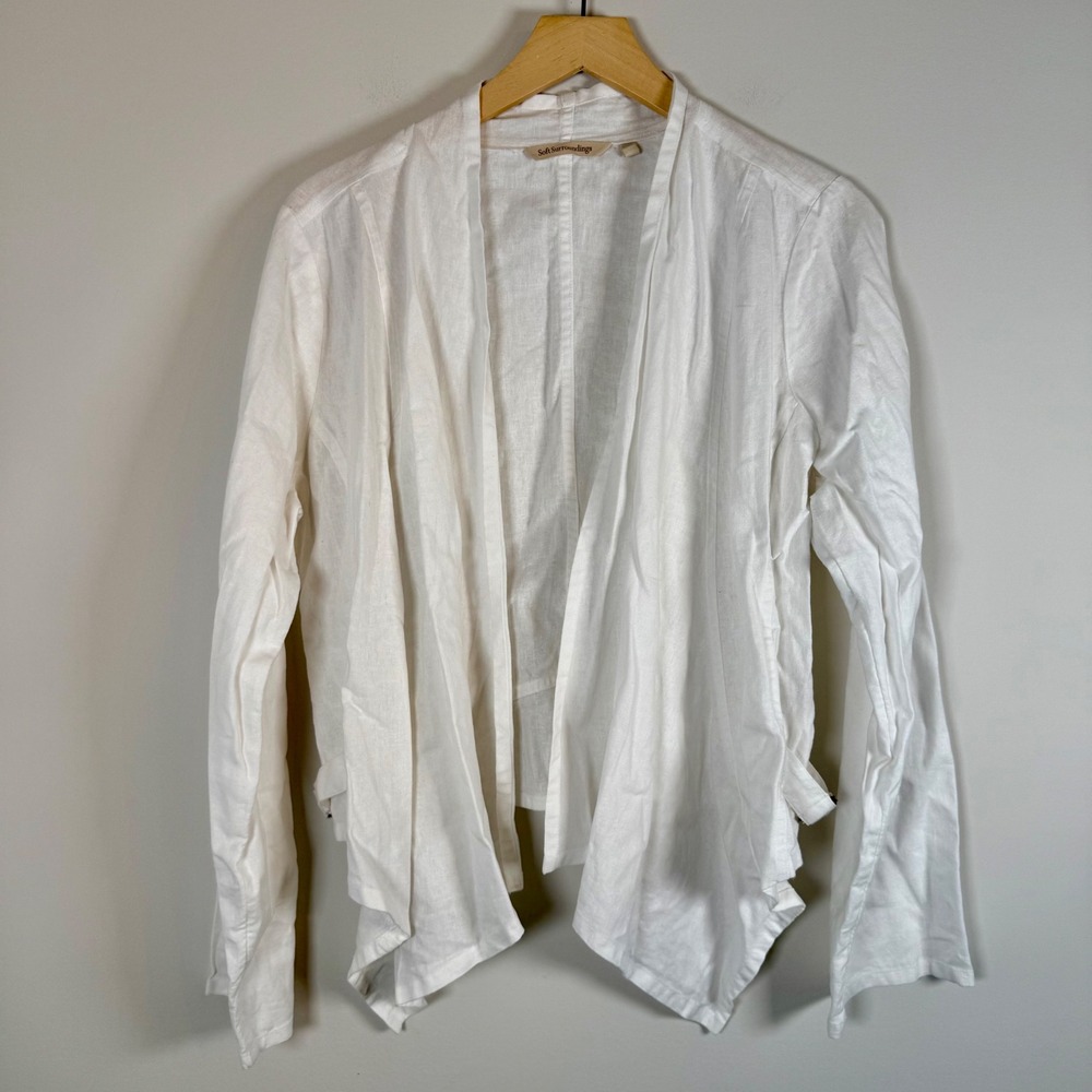 Soft Surroundings‎ Linen Blend Open Front Cardigan Sweater Jacket Medium Drapey